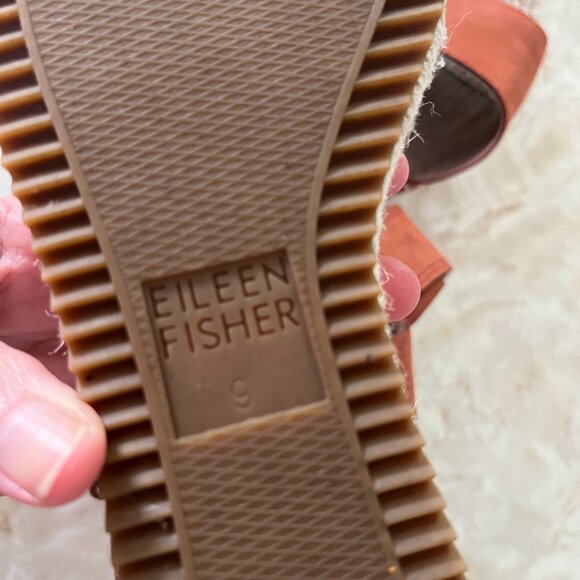Eileen Fisher Sz 9 Weslia Cider Color Nubuck Leather Jute Wrapped Wedge Sandal - Picture 15 of 15
